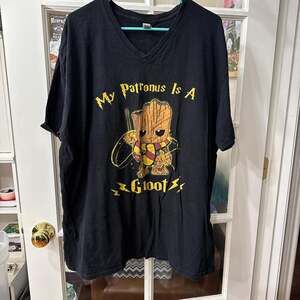 Gildan Harry Potter x Groot Mashup V-Neck T-Shirt Black XXL